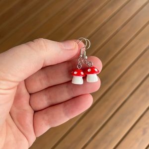 Mini Acrylic Mushroom Earrings with Silver Accents
